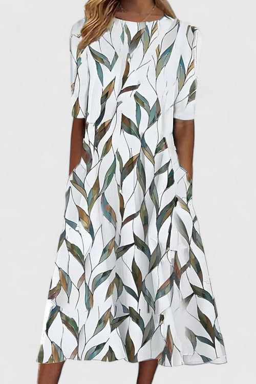 Women’s A-Line Midi Dress Lightweight Botanical Print Summer Style 1