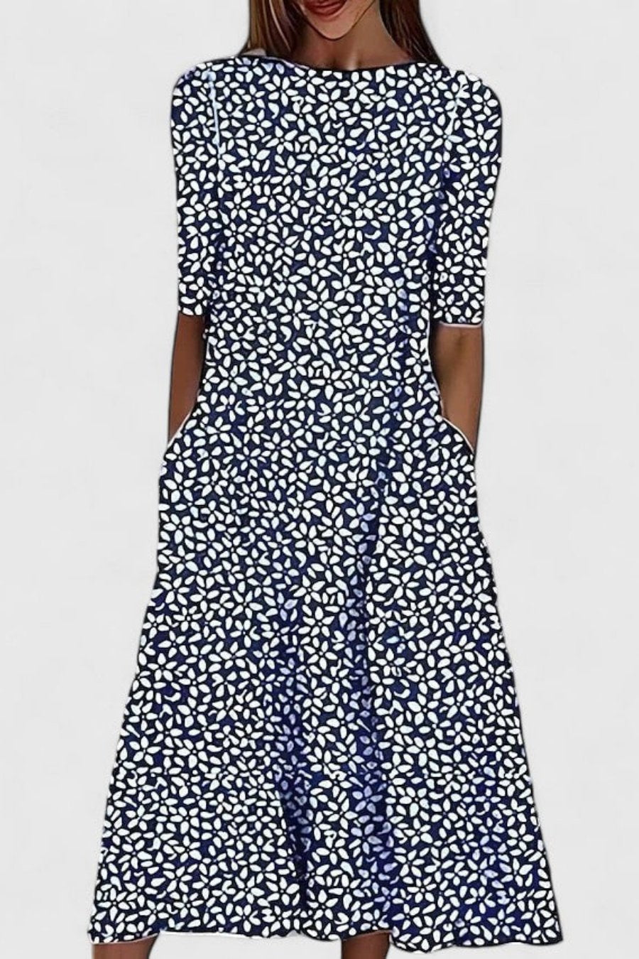 Women’s A-Line Midi Dress Lightweight Botanical Print Summer Style 2