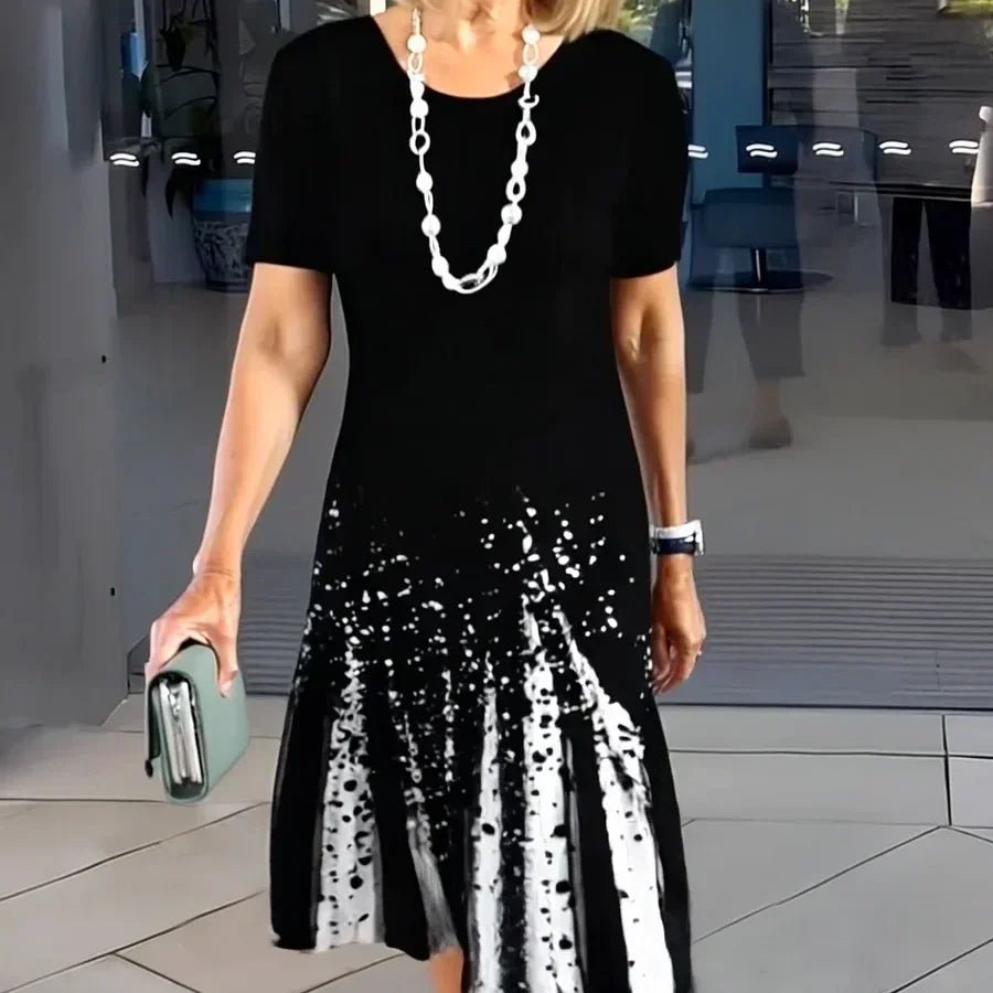 Women’s A-Line Midi Dress Short Sleeve Artistic Print 0