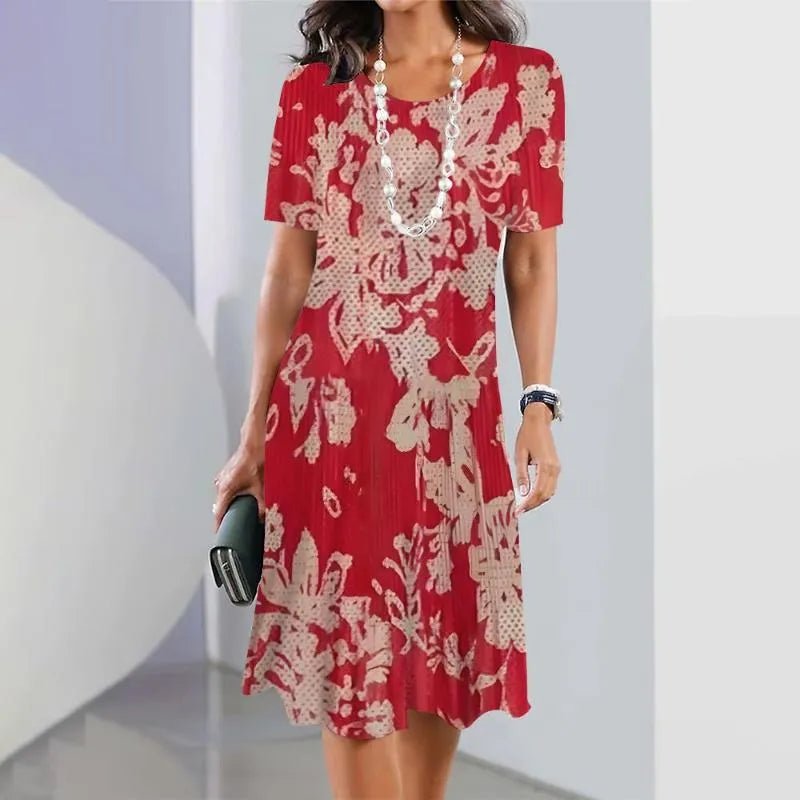 Women’s A-Line Midi Dress Short Sleeve Artistic Print 6