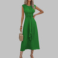 Women’s A-Line Midi Dress Sleeveless Tie Waist Design 0