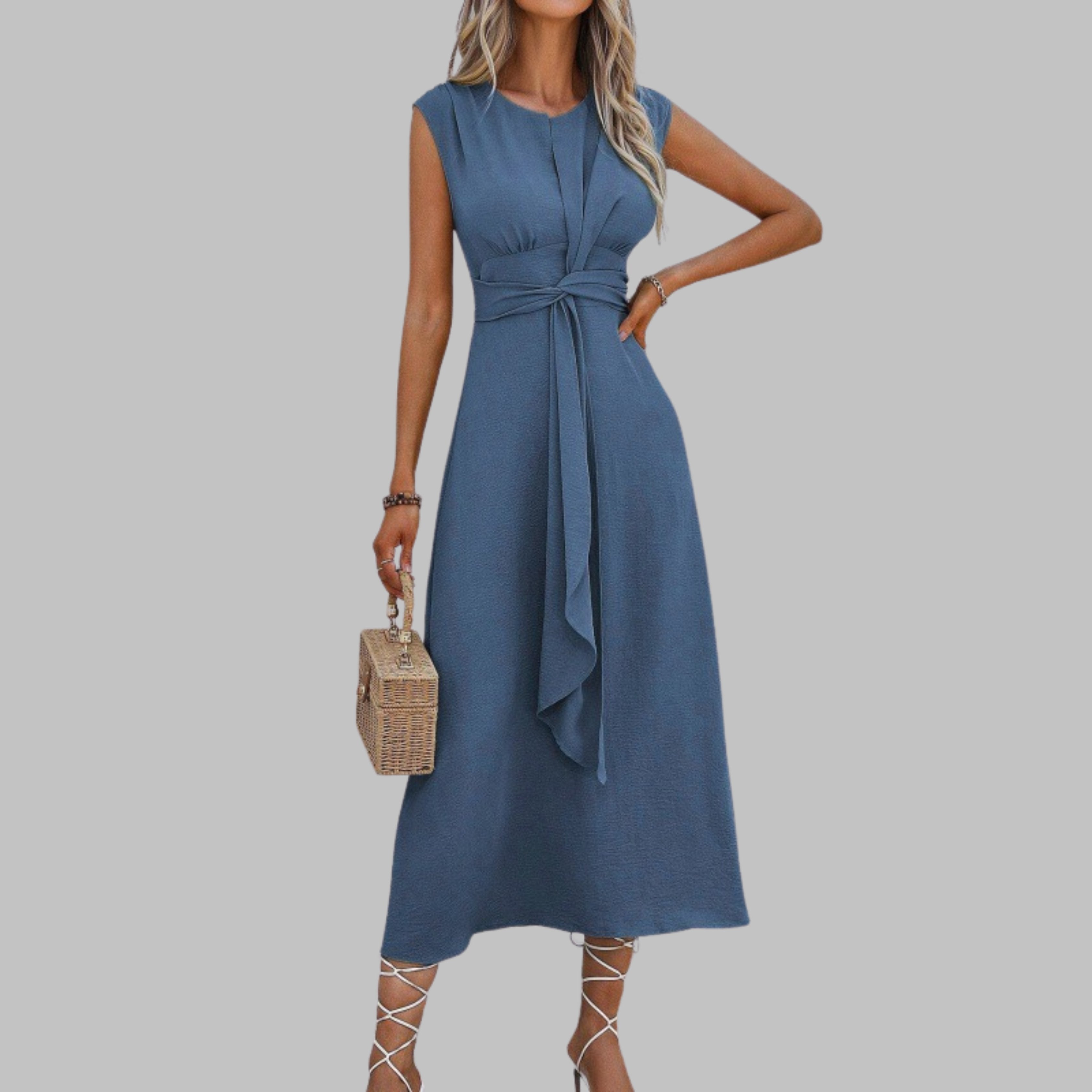 Women’s A-Line Midi Dress Sleeveless Tie Waist Design 2