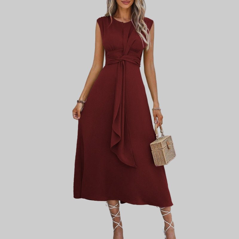 Women’s A-Line Midi Dress Sleeveless Tie Waist Design 4