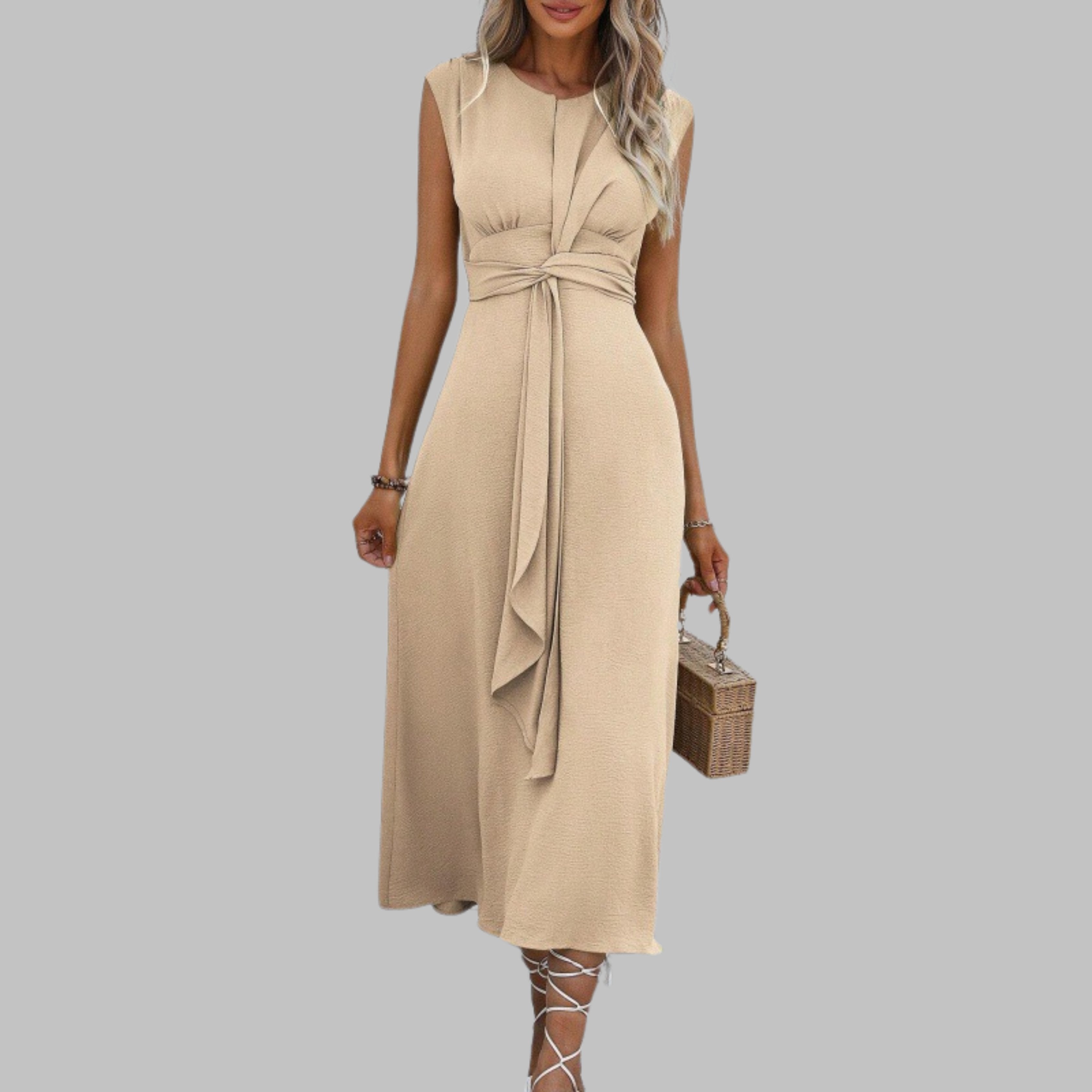Women’s A-Line Midi Dress Sleeveless Tie Waist Design 5