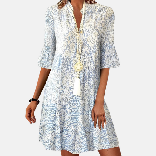 Women’s A-Line Mini Dress Chic V-Neck Design 3/4 Sleeves 0