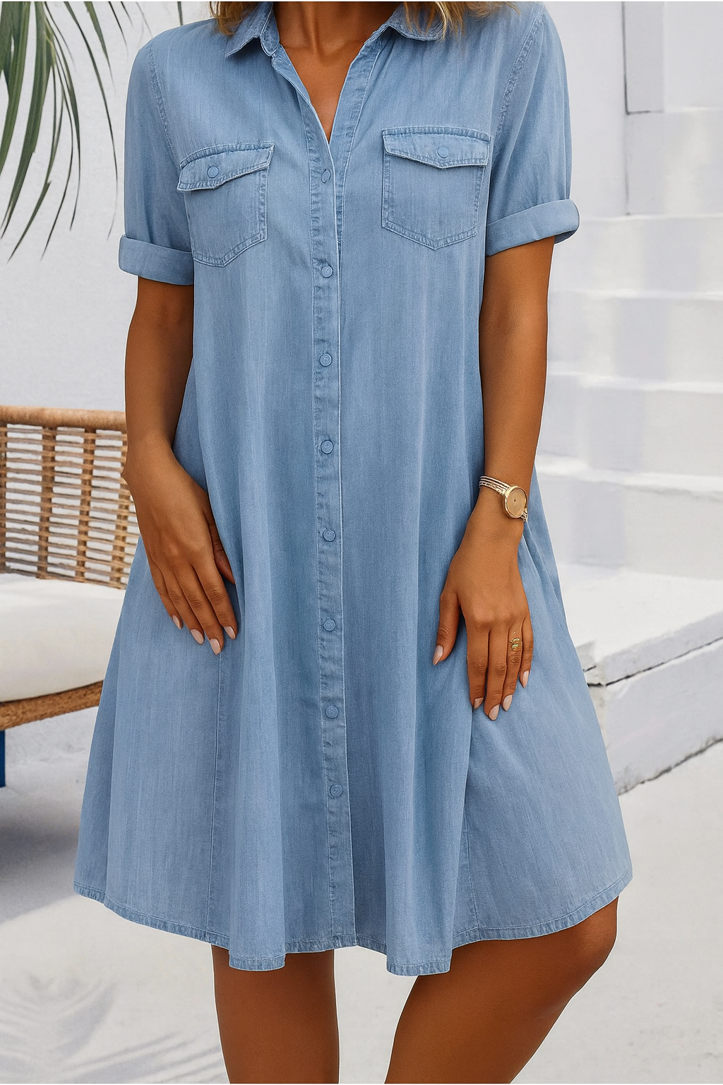 Women’s A-Line Mini Dress Classic Button-Down Style 0