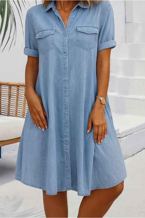 Women’s A-Line Mini Dress Classic Button-Down Style 0