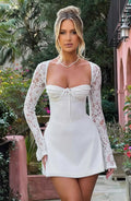 Women’s A-Line Mini Dress with Lace Sleeves and Sweetheart Neckline 0