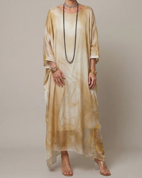 Women’s Abstract Print Maxi Dress Relaxed Fit Long Sleeve 1