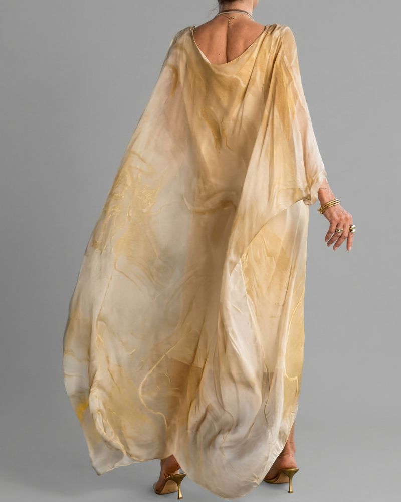 Women’s Abstract Print Maxi Dress Relaxed Fit Long Sleeve 2