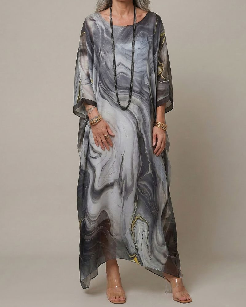 Women’s Abstract Print Maxi Dress Relaxed Fit Long Sleeve 3