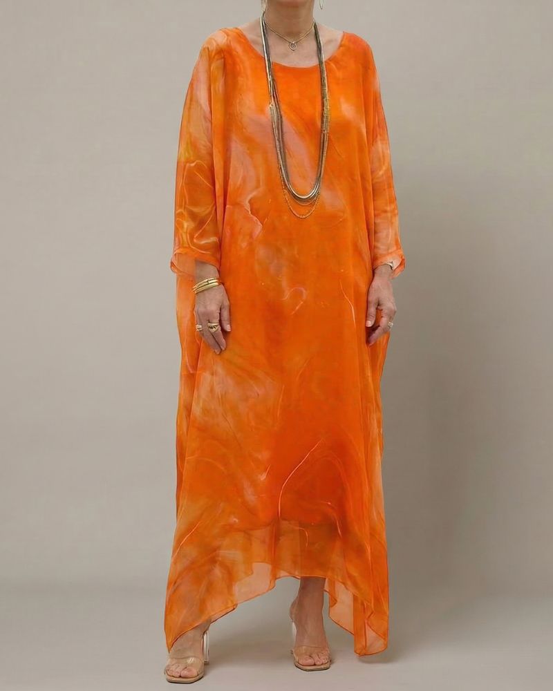 Women’s Abstract Print Maxi Dress Relaxed Fit Long Sleeve 4