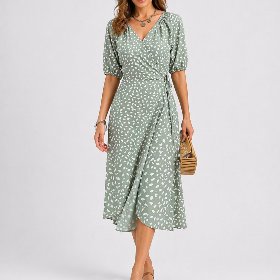 Women’s Abstract Print Midi Dress Lightweight Summer Style 0