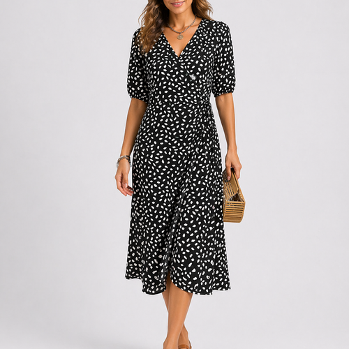 Women’s Abstract Print Midi Dress Lightweight Summer Style 1
