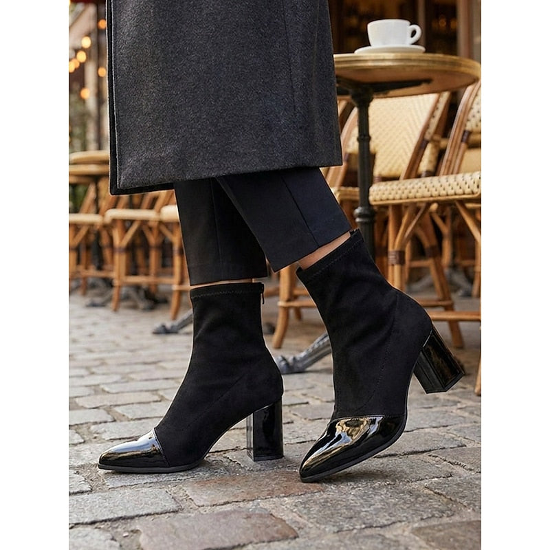 Women’s Ankle Boots Cap-Toe Chunky Heel Design 1
