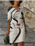 Women’s Artistic Floral Midi Dress Elegant V-Neck Design 0
