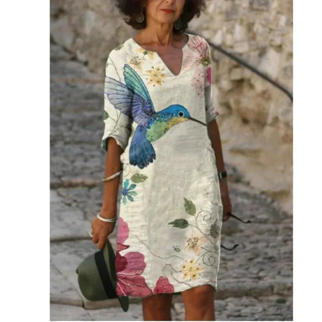 Women’s Artistic Floral Midi Dress Elegant V-Neck Design 8