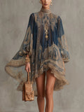 Women’s Asymmetric Chiffon Dress Elegant Baroque Print 0
