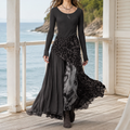 Women’s Asymmetric Maxi Dress Mixed-Texture Design 0
