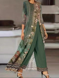 Women’s Asymmetric Tunic Palazzo Set with Botanical Embroidery 0