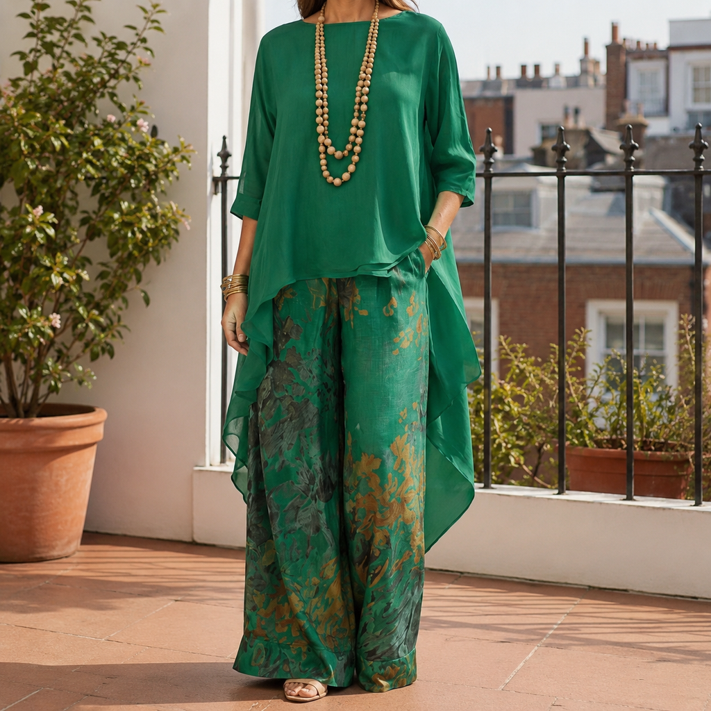 Women’s Asymmetric Tunic and Wide-Leg Pants Set Relaxed Fit 0