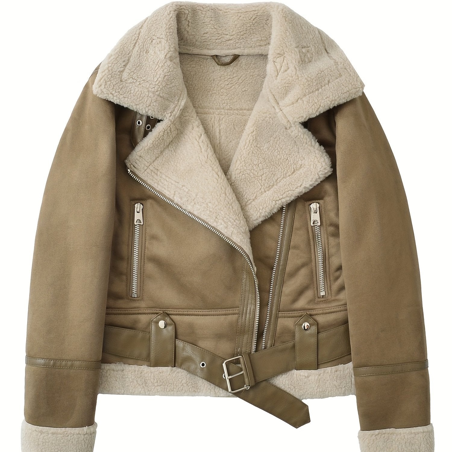Women’s Aviator Jacket Classic Warm Design with Belted Waist 0