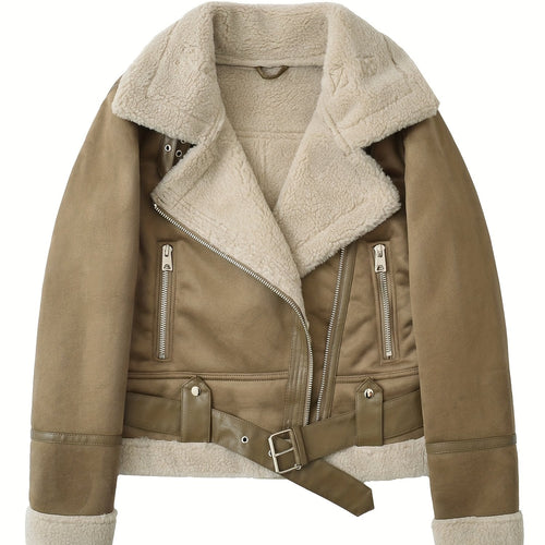 Women’s Aviator Jacket Classic Warm Design with Belted Waist 0