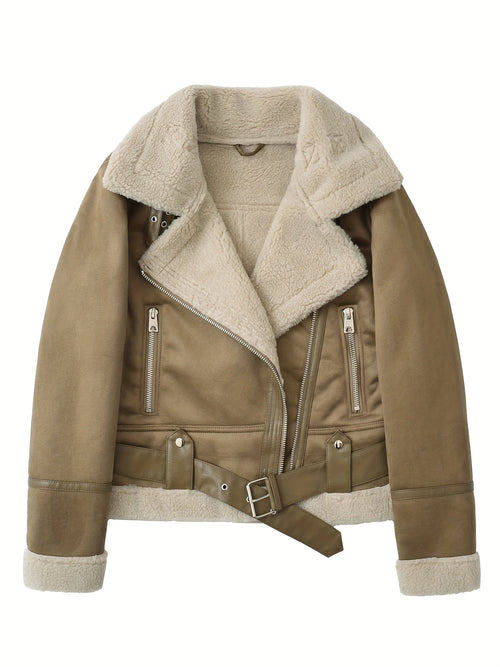 Women’s Aviator Jacket Classic Warm Design with Belted Waist 1