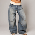 Women’s Baggy Wide-Leg Jeans Comfortable Ribbed Waistband Urban Style 0