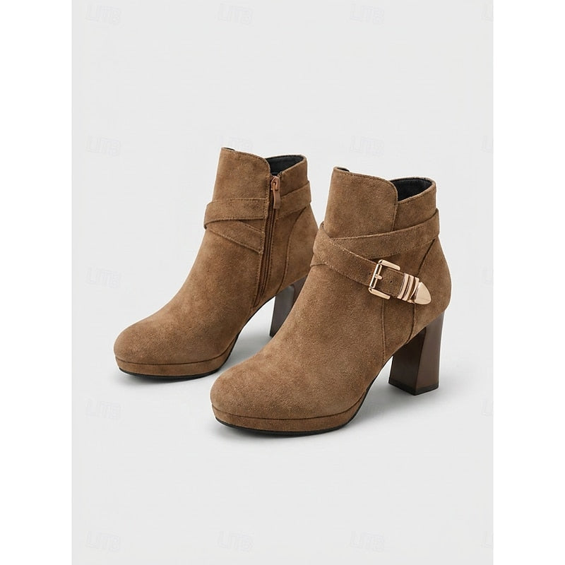 Women’s Black Ankle Boots Block Heel with Buckle Strap Detail 0