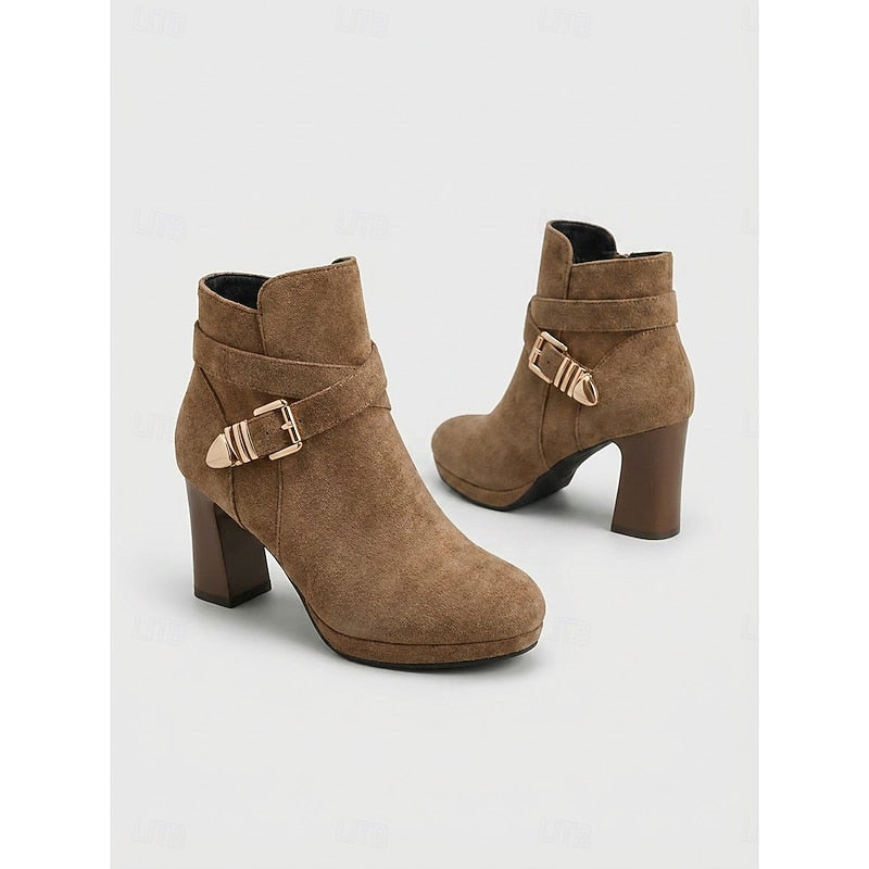 Women’s Black Ankle Boots Block Heel with Buckle Strap Detail 2