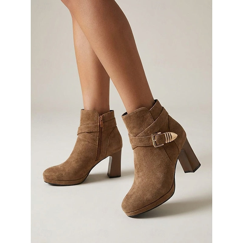 Women’s Black Ankle Boots Block Heel with Buckle Strap Detail 5