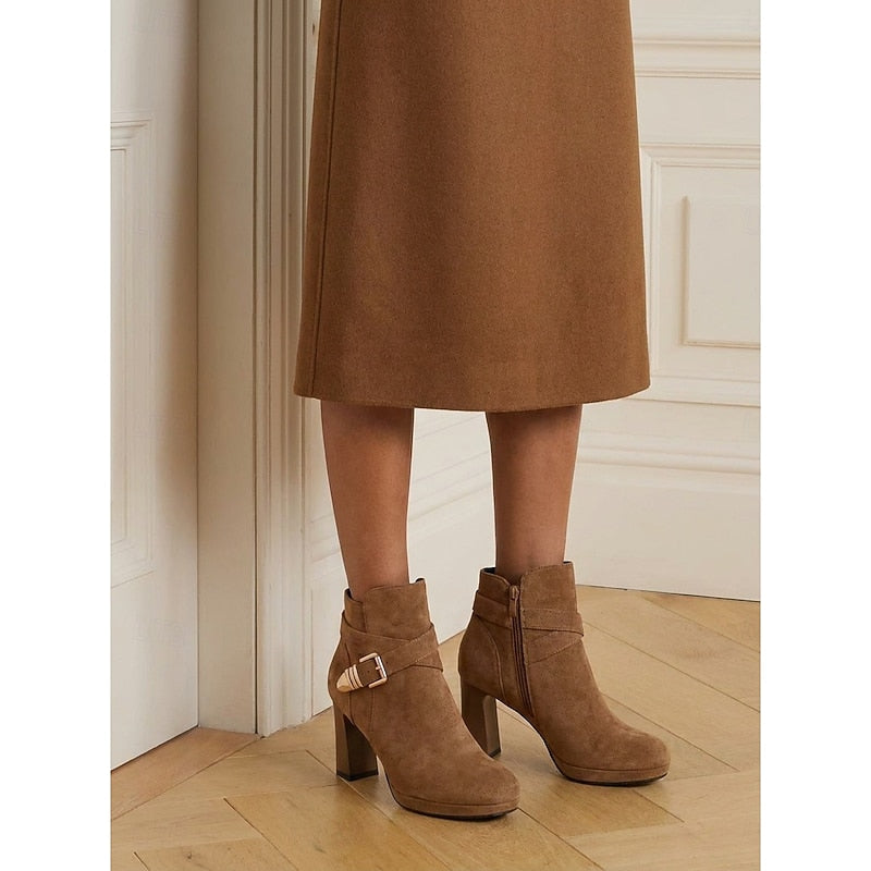 Women’s Black Ankle Boots Block Heel with Buckle Strap Detail 8
