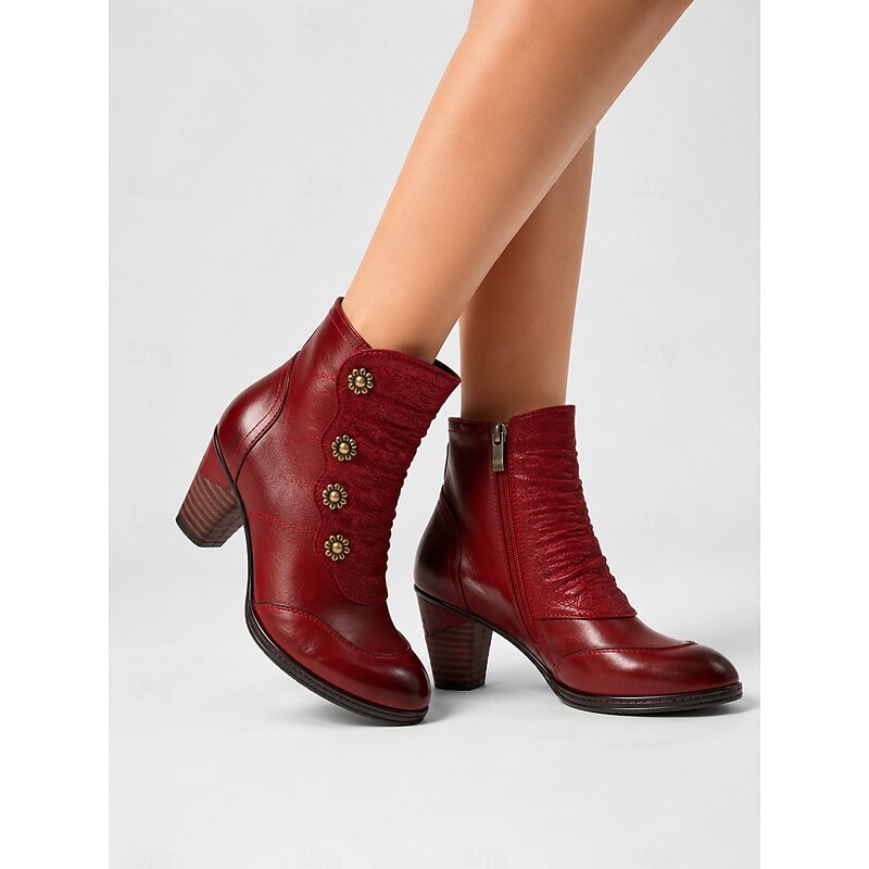 Women’s Black Ankle Boots Comfortable Block Heel Design 1