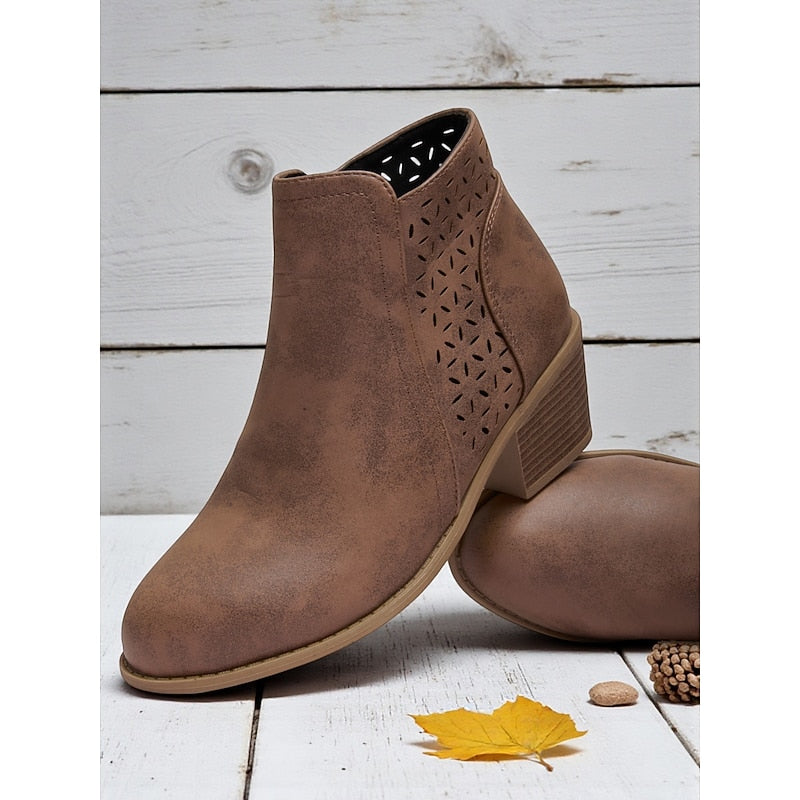 Women’s Black Ankle Boots Low Block Heel with Cutout Detail 3