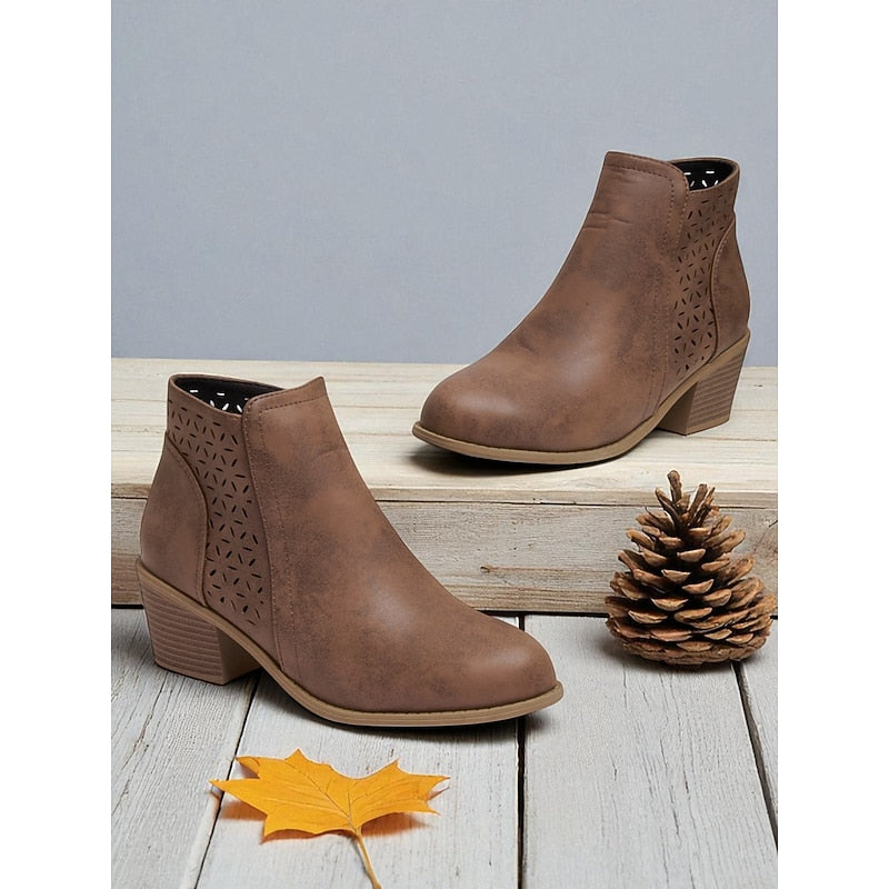 Women’s Black Ankle Boots Low Block Heel with Cutout Detail 4