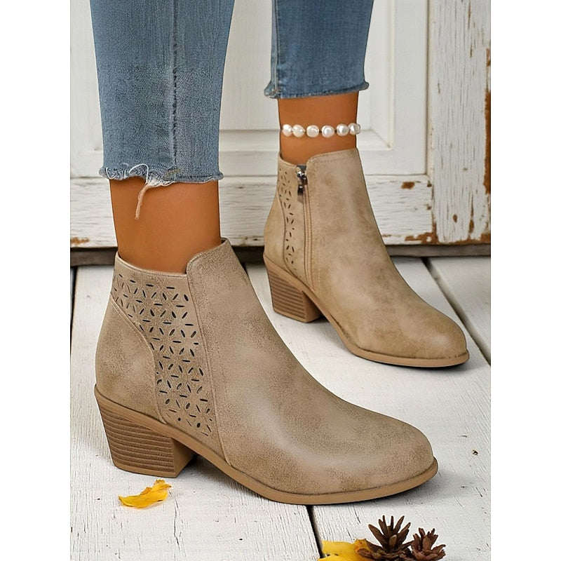 Women’s Black Ankle Boots Low Block Heel with Cutout Detail 8