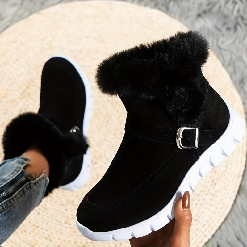 Women’s Black Ankle Boots Plush Trim Cozy Winter Style 0