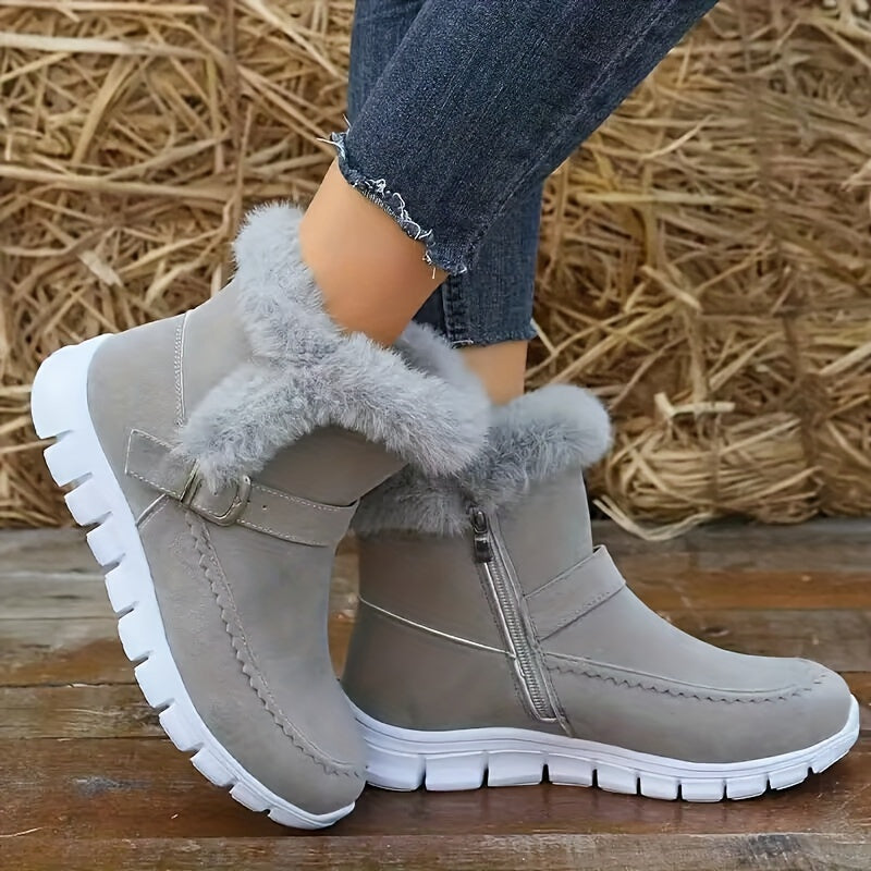 Women’s Black Ankle Boots Plush Trim Cozy Winter Style 1