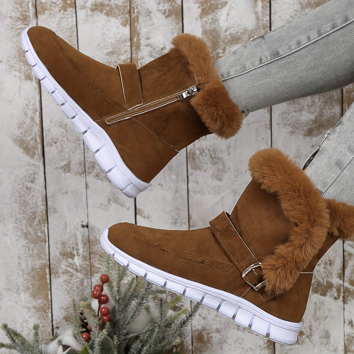 Women’s Black Ankle Boots Plush Trim Cozy Winter Style 6