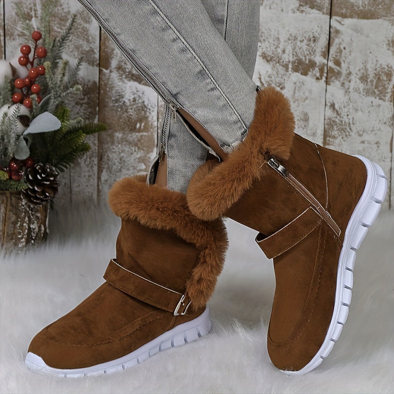Women’s Black Ankle Boots Plush Trim Cozy Winter Style 8