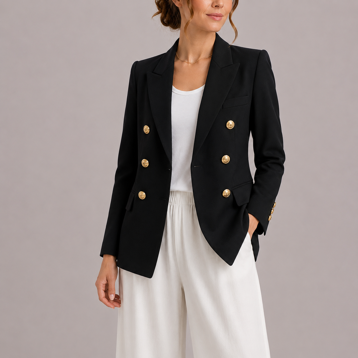Women’s Black Blazer Tailored Fit with Gold Buttons 0