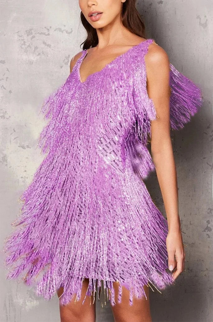 Women’s Black Cocktail Dress Elegant Fringe Detail 0