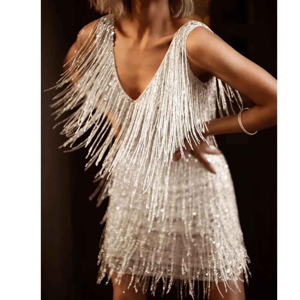 Women’s Black Cocktail Dress Elegant Fringe Detail 2