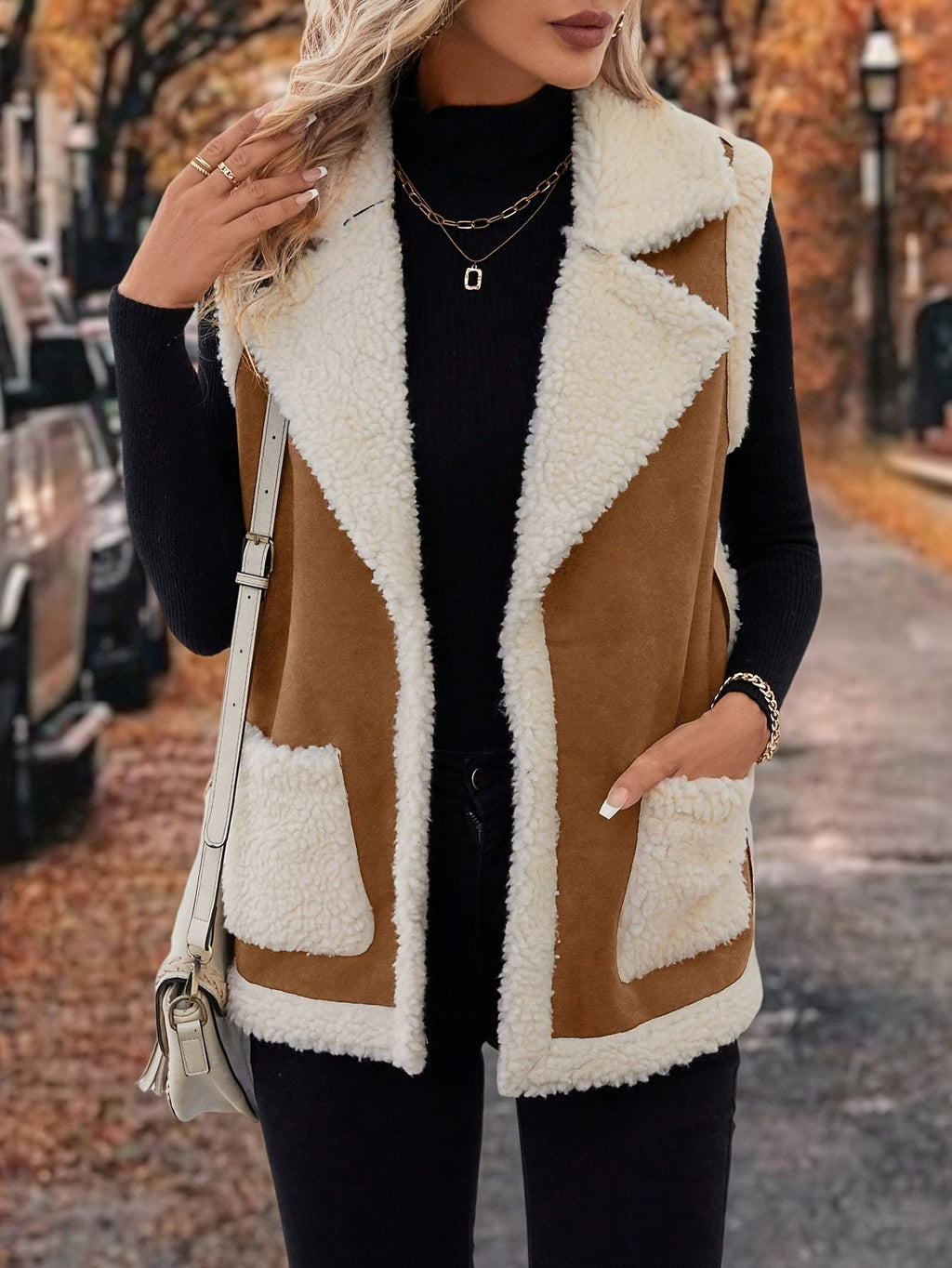 Women’s Black Gilet Sleeveless Vest with Lapel Collar and Pockets 5
