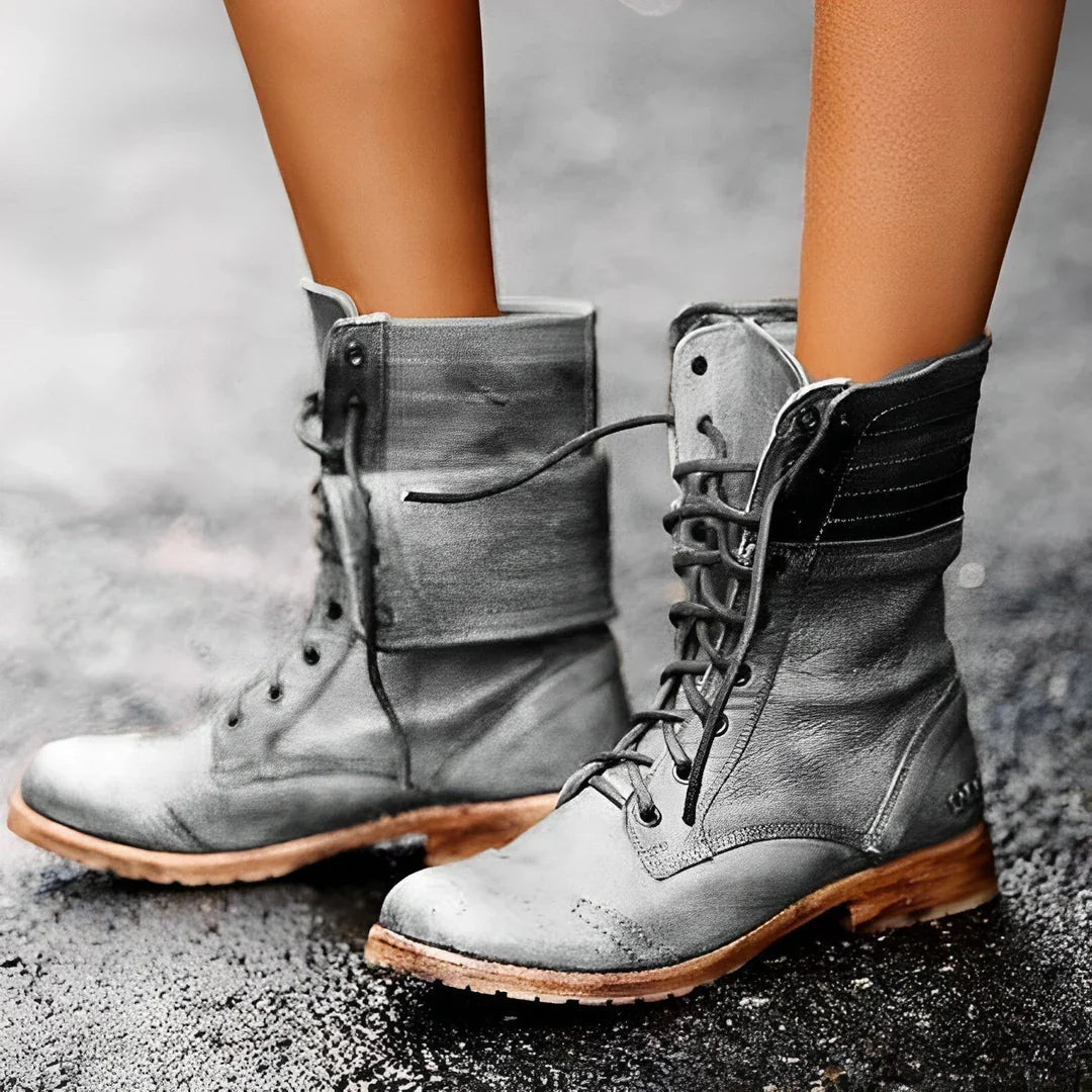 Women’s Black Lace-Up Combat Boots Stylish and Rugged Design 0