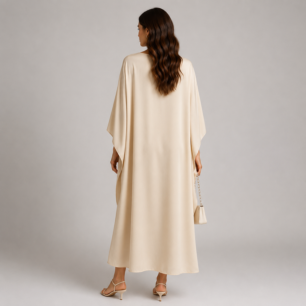 Women’s Black Maxi Dress Elegant Draped Cape Design 1