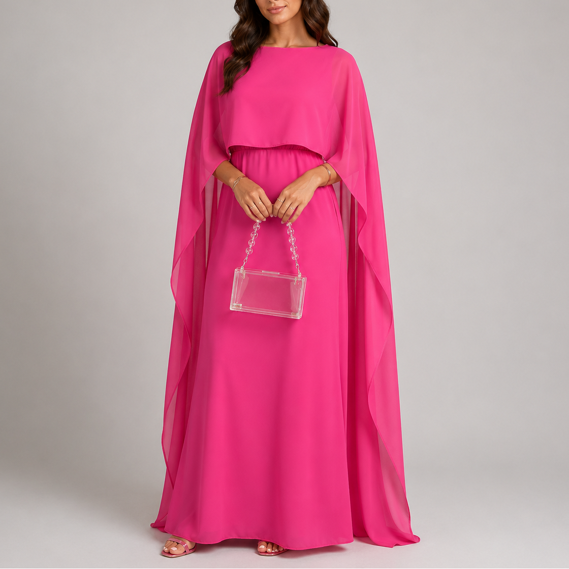 Women’s Black Maxi Dress Elegant Draped Cape Design 3