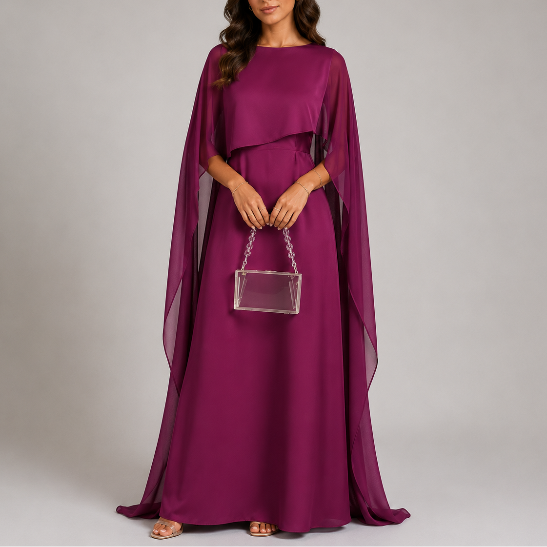 Women’s Black Maxi Dress Elegant Draped Cape Design 5