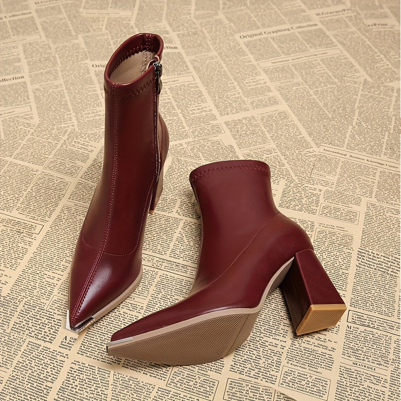 Women's Black Pointed-Toe Ankle Boots with Chunky Heel 0